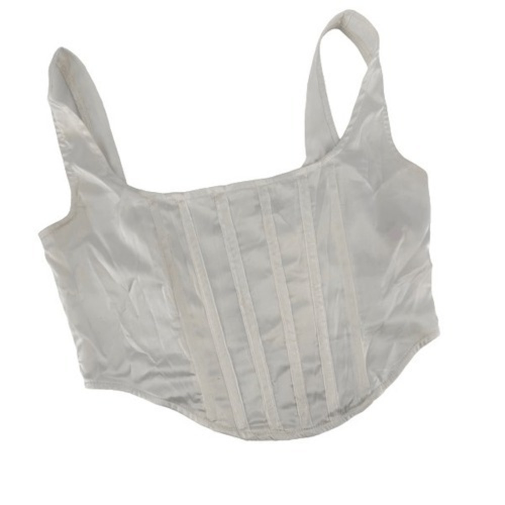 stassie x missguided white satin corset top Size 4 Boning Crop Back Zip‎ white - Picture 2 of 7